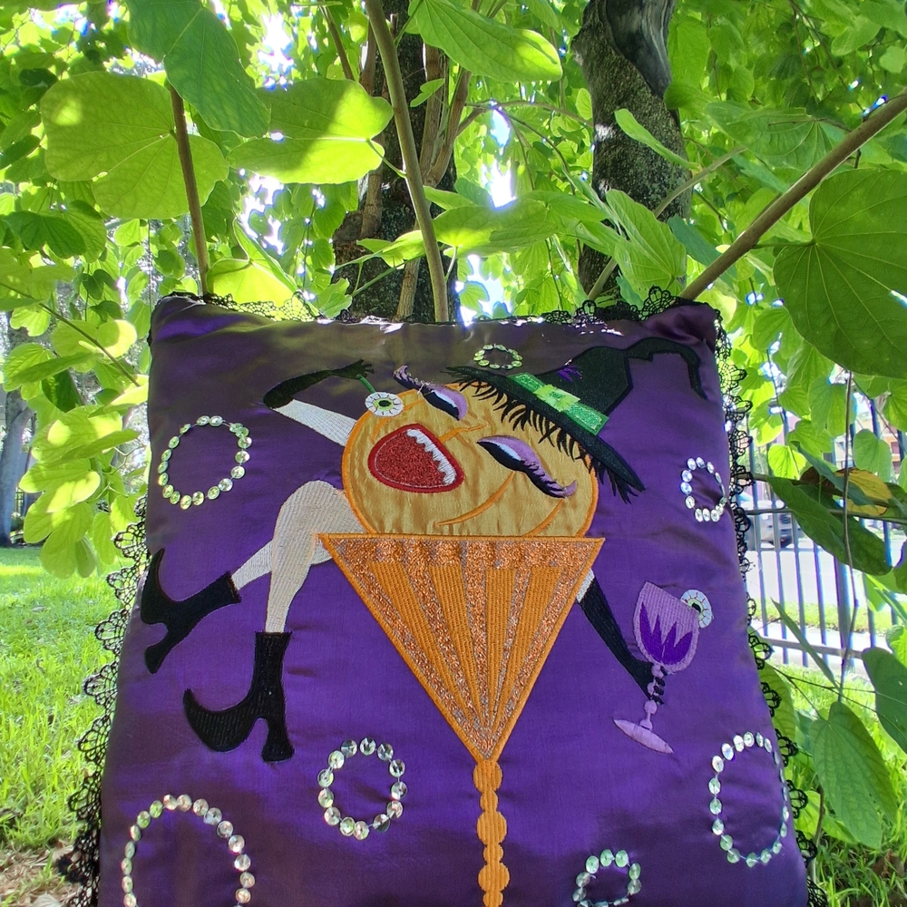 🔥Purple Sequin Witch- Martiny HalloweenThemed Accent Pillow